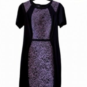 Yoana Baraschi Purple Rain Contrast Sheath Damask ColorBlock Black Stretch Sz 8